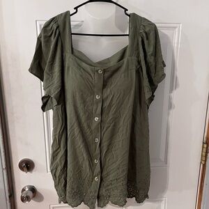 Torrid Green Buttoned Ruffled Blouse